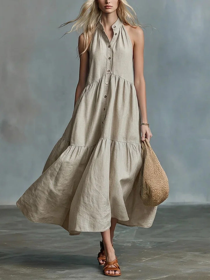 Halter Linen Blend Midi Dress