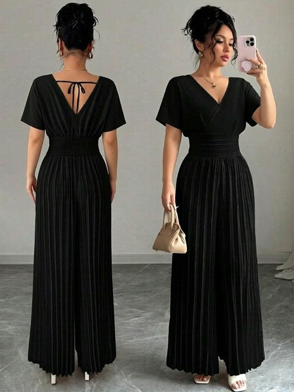 Beige Wrap Front Wide Leg Jumpsuit