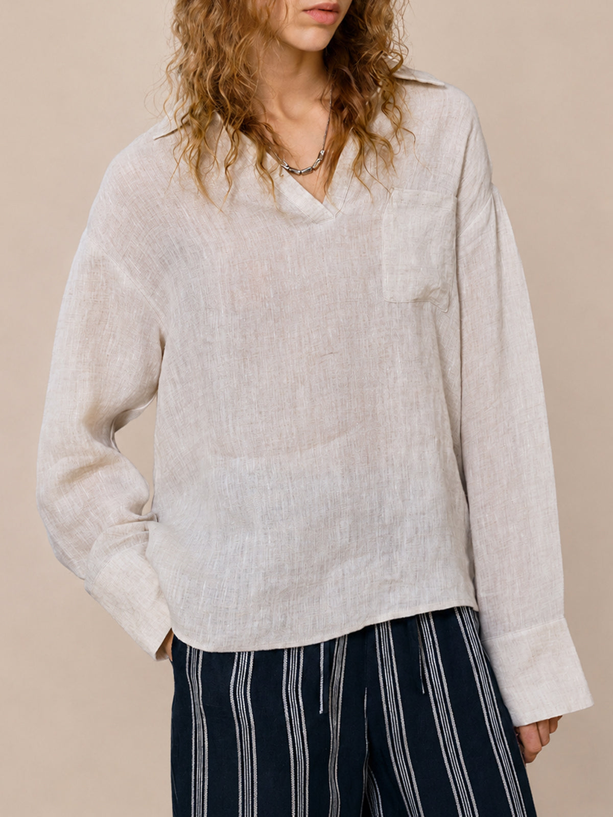 Linen V-Neck Slouchy Shirt