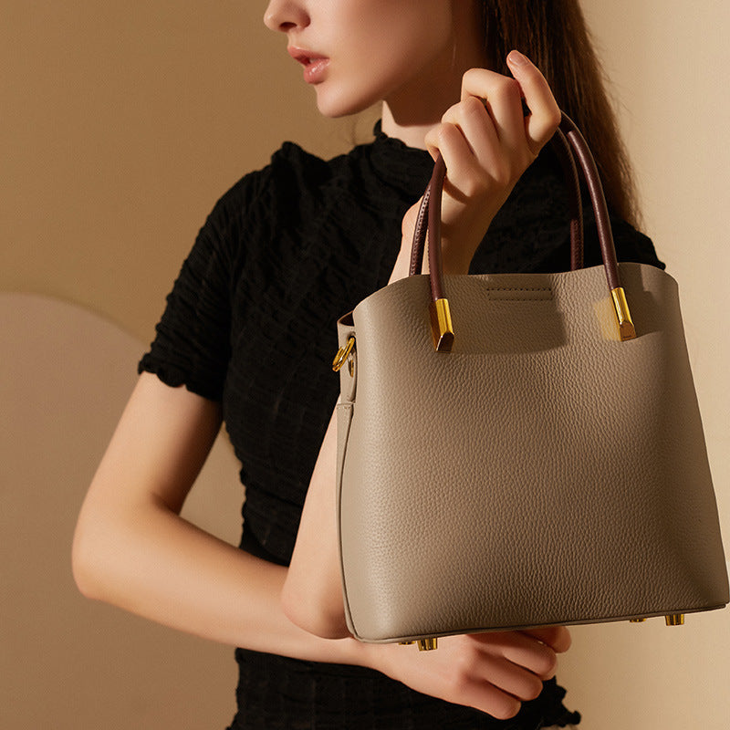 Soft Cowhide Leather Bucket Bag