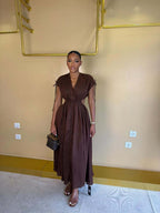 Leinenkleid mit V-Ausschnitt und Cut-Outs