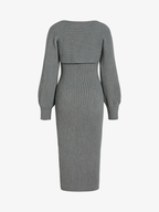 Knit Shrug & Slit Cami Dress Two-Piece Set