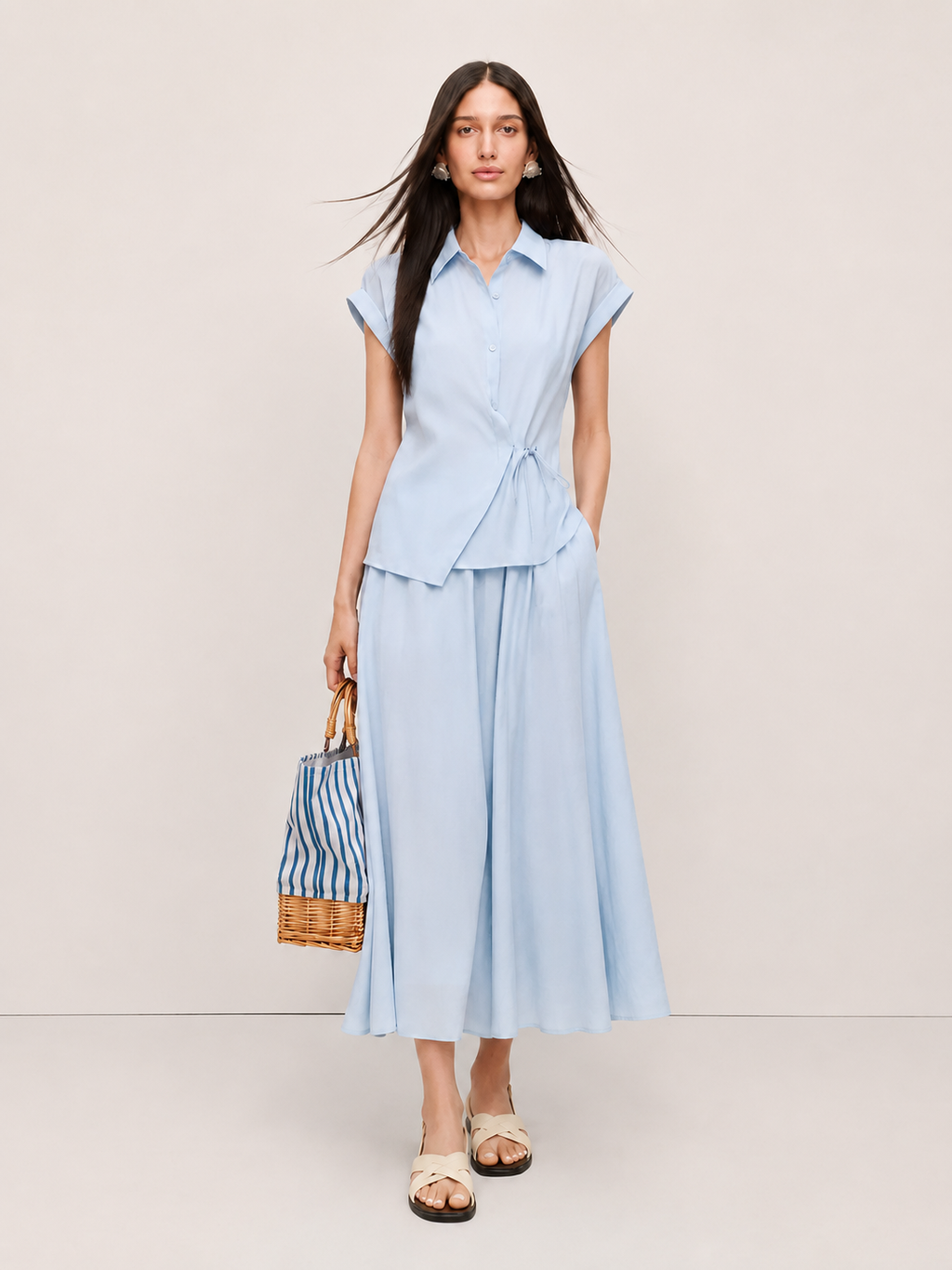 Tie-Waist Linen Shirt Set