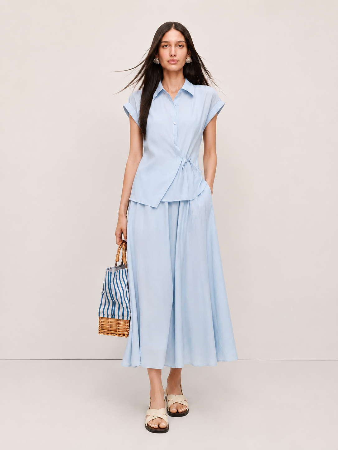 Tie-Waist Linen Shirt Set