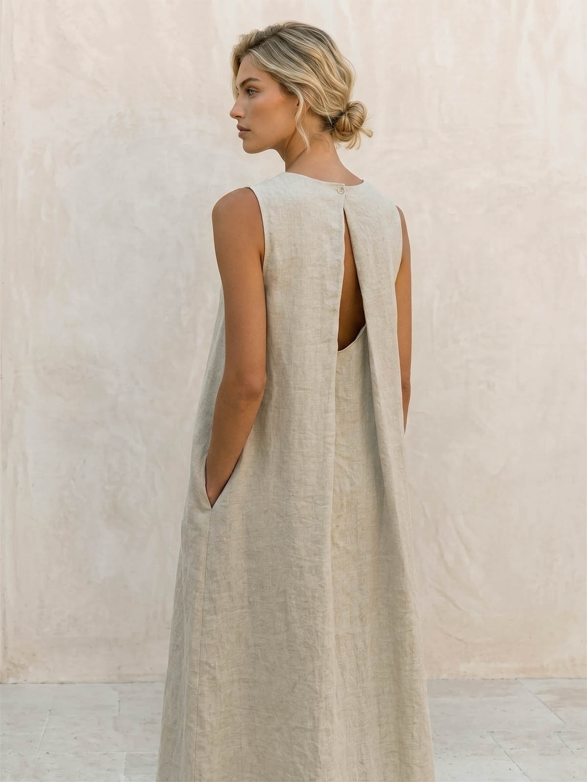 Open Back Draped Linen Dress
