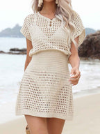 Knit Mesh Short Sleeve Mini Dress