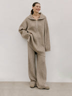 Half Zip Ribbed Knit Set
