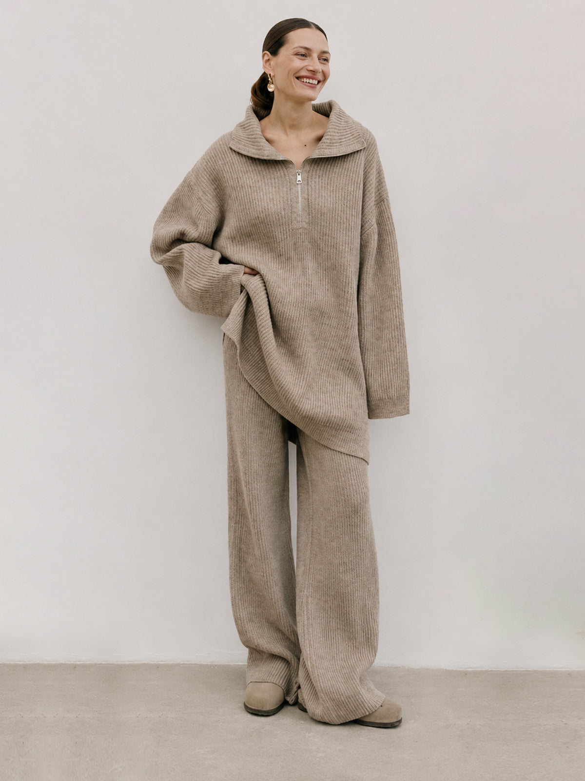 Half Zip Ribbed Knit Set