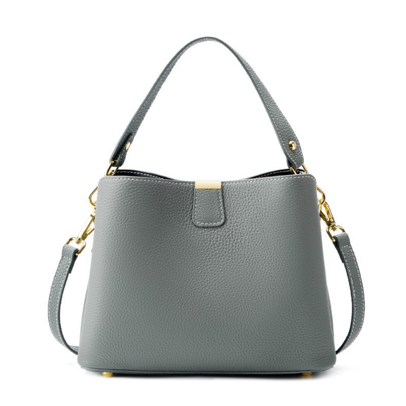 Cowhide Leather Bucket Bag