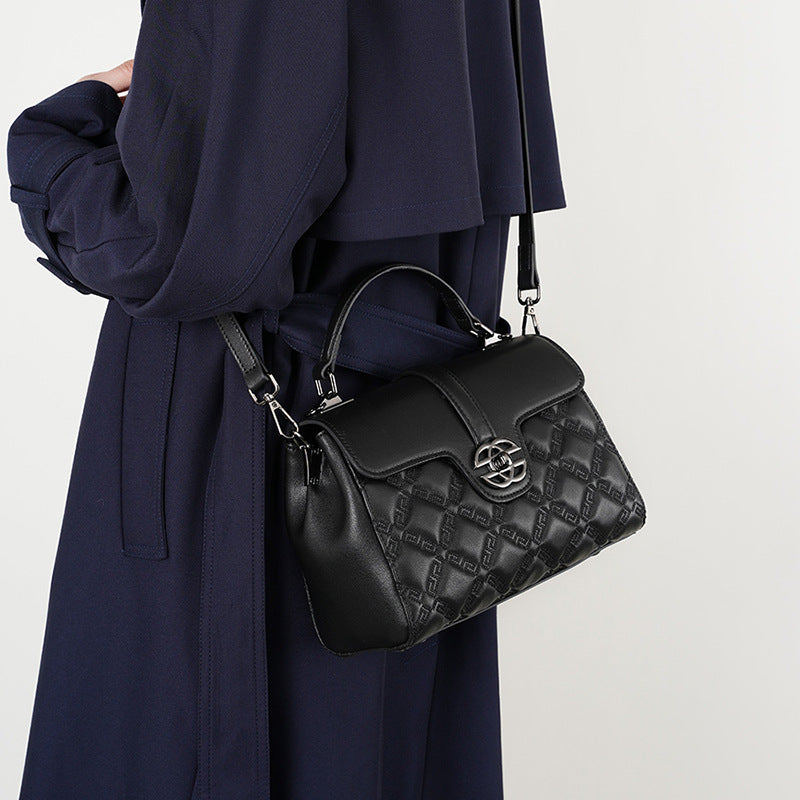 Structured Leather Top Handle Bag