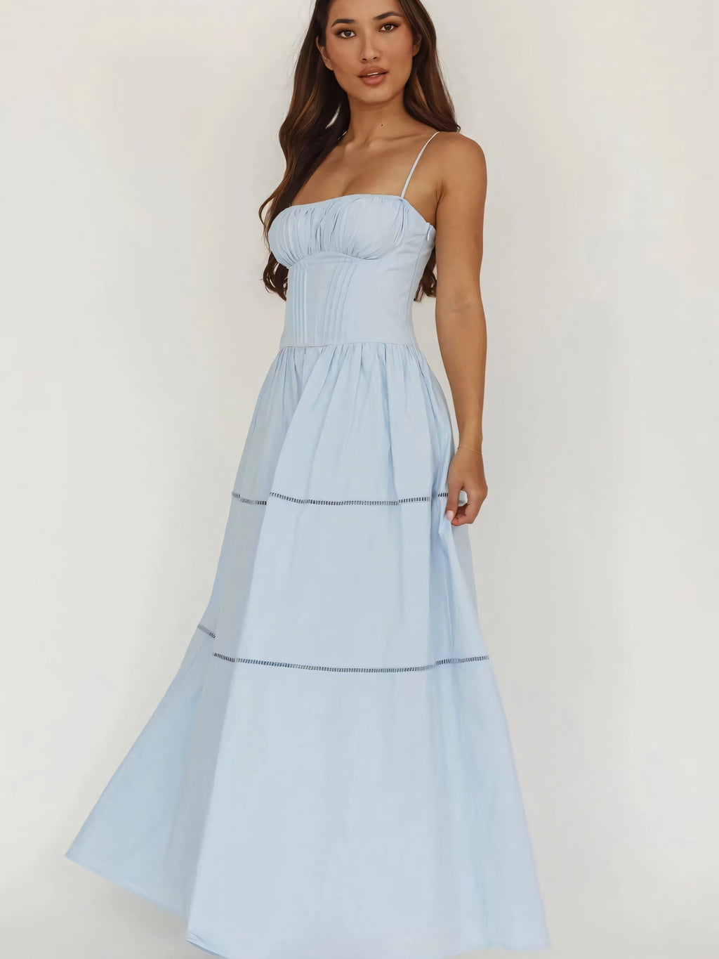 Ruffle Bust Tiered Maxi Dress