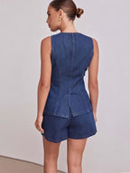 Denim Waist Cinch Shorts Set