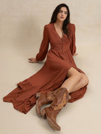 Lace V-Neck Slit Flowy Maxi Dress