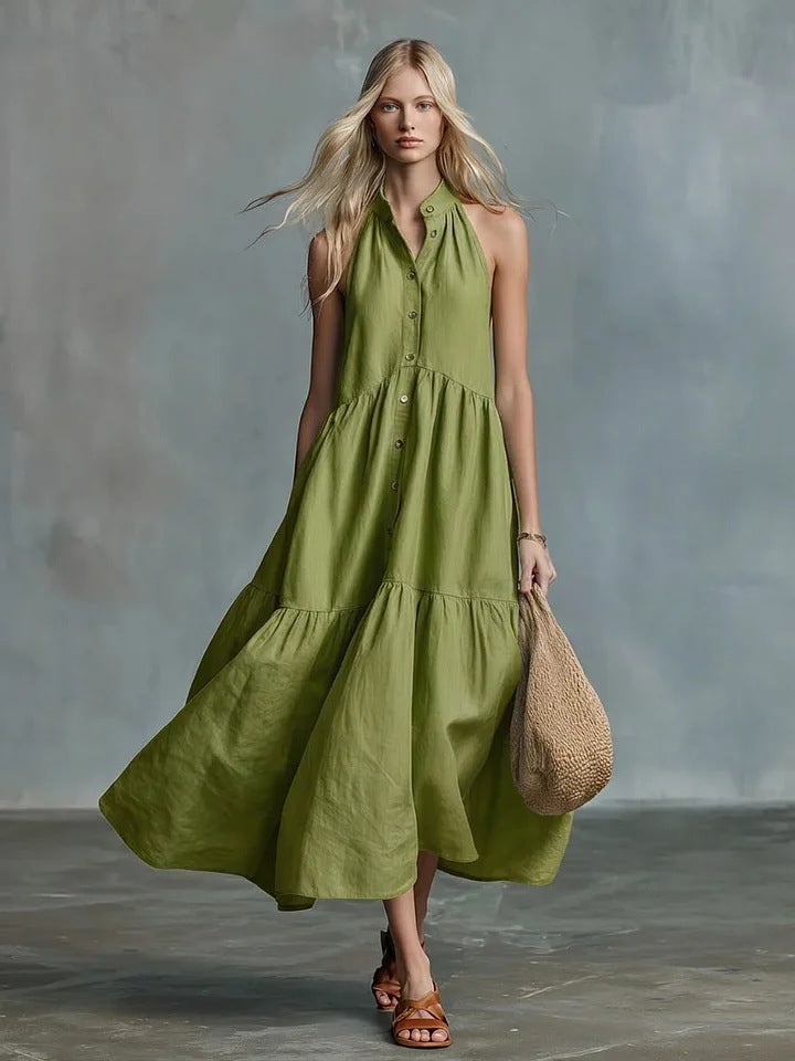 Halter Linen Blend Midi Dress