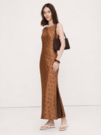 Xiangyun Silk Polka-Dot Sleeveless Column Maxi Dress