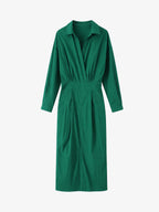 V-neck Shirt Dress With A Fitted Waist And Side Pockets