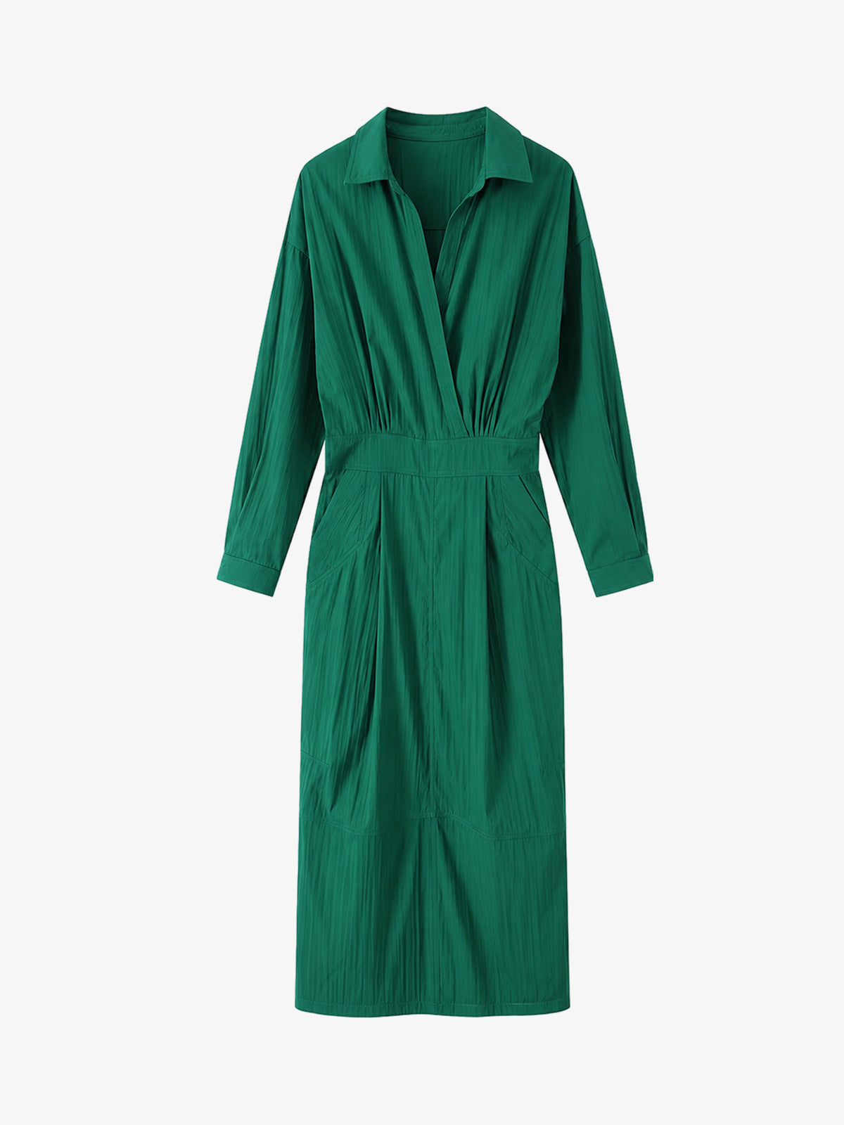 V-Ausschnitt-Hemdblusenkleid mit tailliertem Schnitt und seitlichen Taschen
