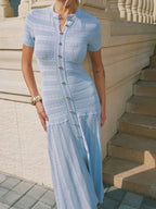 Pointelle Knit Button-Front Midi Dress