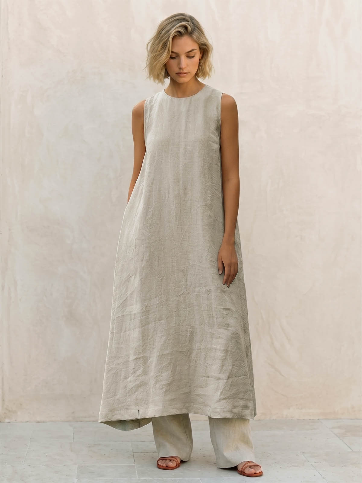 Open Back Draped Linen Dress