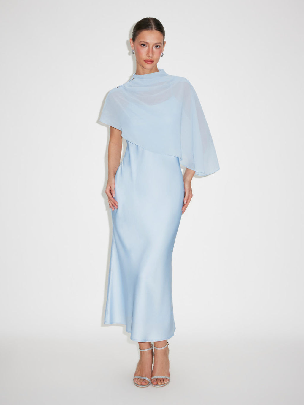Asymmetric Cape Chiffon Sleeveless Dress Set