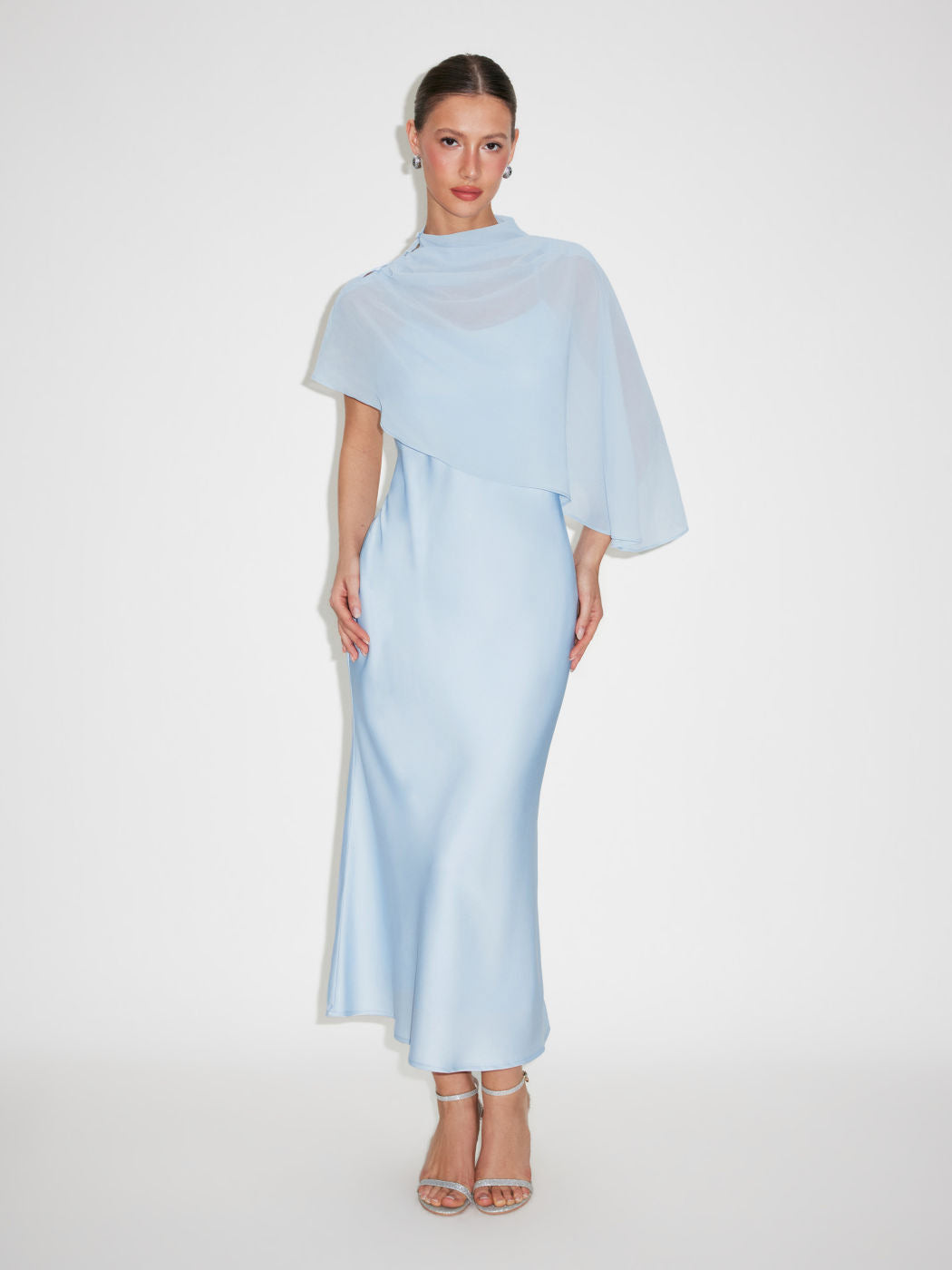 Asymmetric Cape Chiffon Sleeveless Dress Set