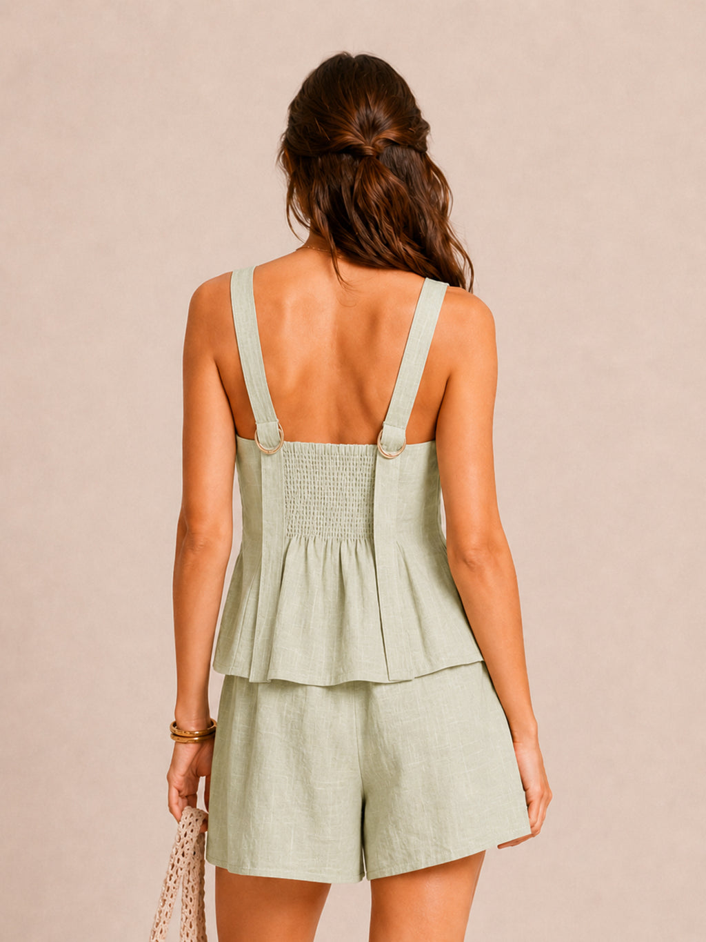 Button Front Peplum Tank & Shorts Set