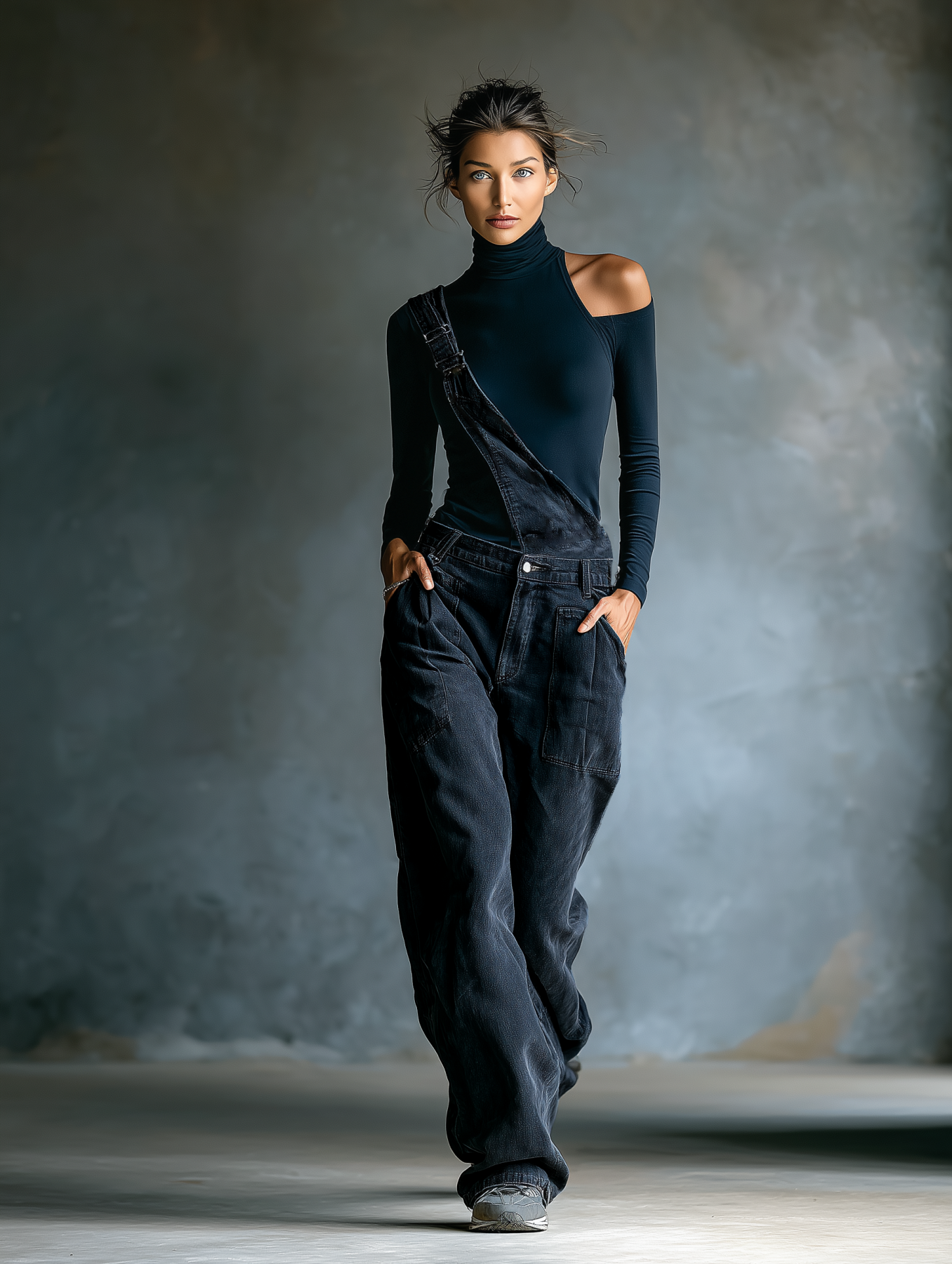 Relaxed Fit Denim Wide Leg Overalls
