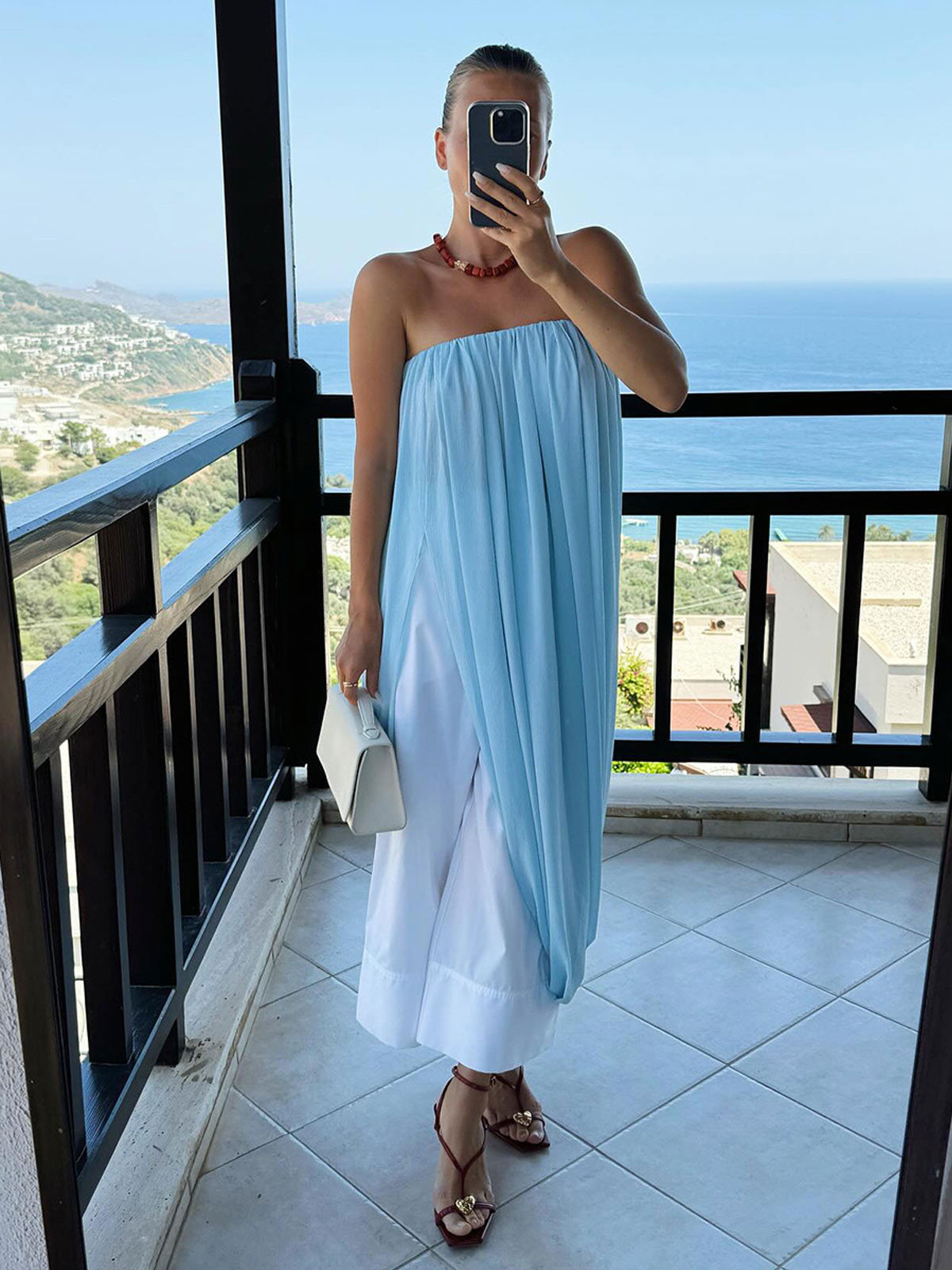 Pleated Side Slit Maxi Dress