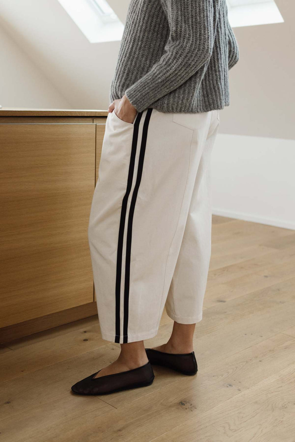 Cotton Blend Track Pants with Side Stripes - Comfortable Wide Leg Joggers for Casual Wear