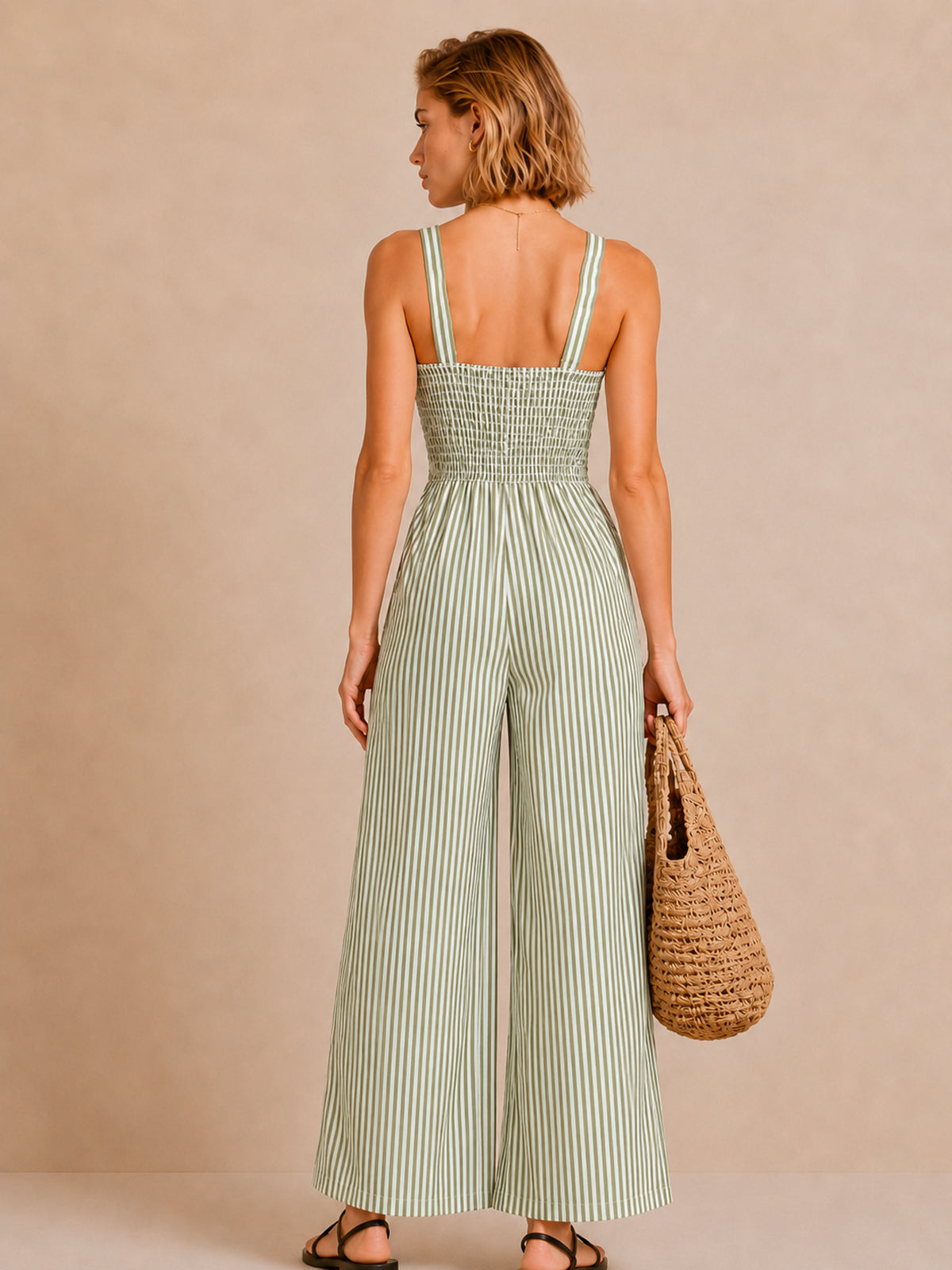 Striped Twisted Cutout Wide Jumpsuit