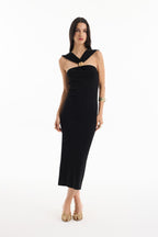 Gold Accent Cross-Back Maxi Dress
