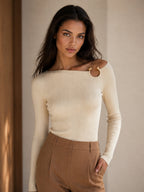 Off-Shoulder Ribbed Knit Sweater