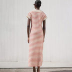 Gestreiftes V-Ausschnitt Strickpolo Maxikleid