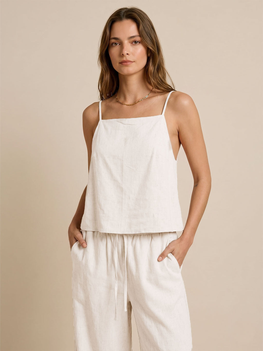 Tie-Back Open Back Linen Camisole