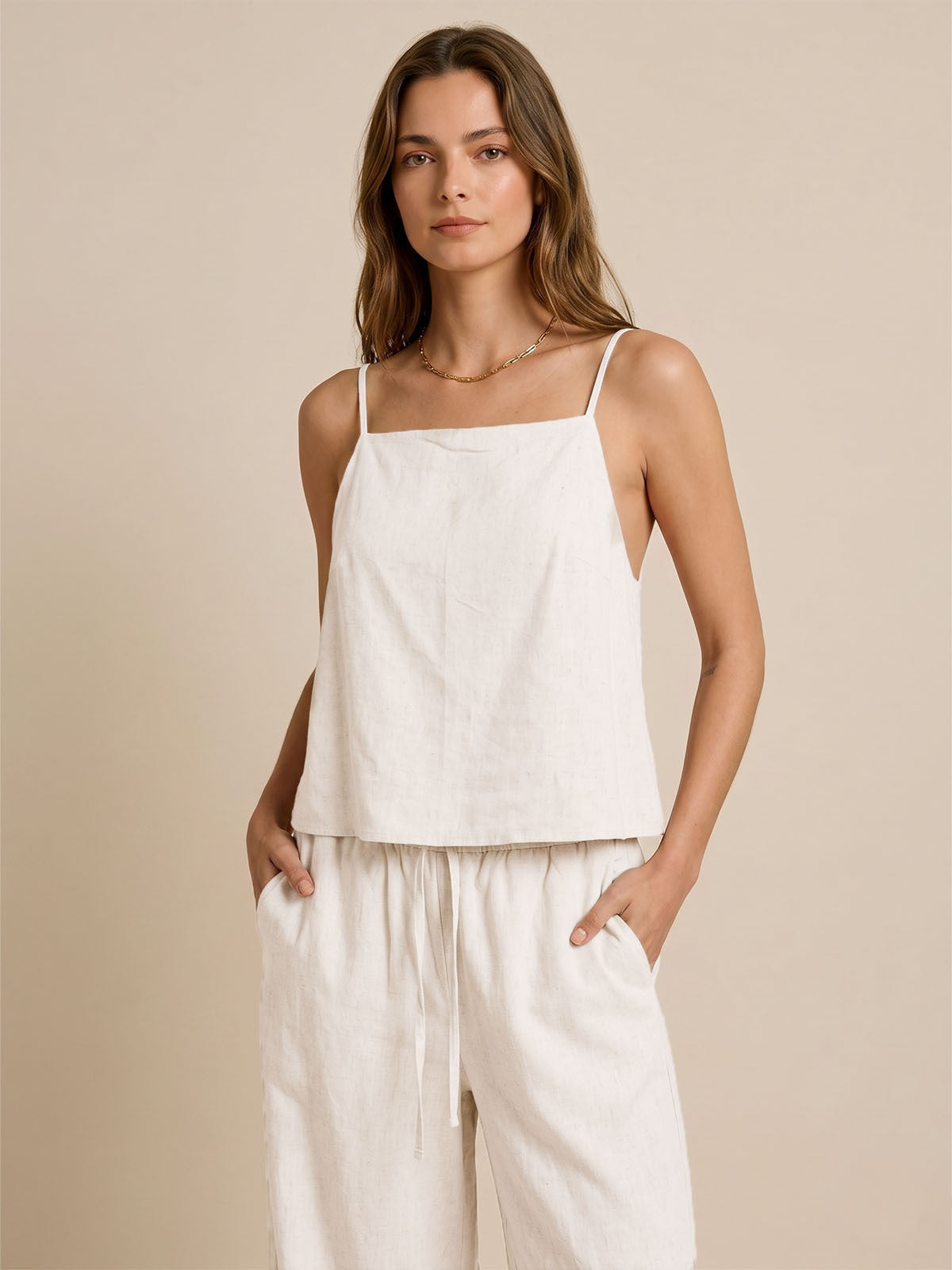 Tie-Back Open Back Linen Camisole