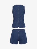 Denim Waist Cinch Shorts Set