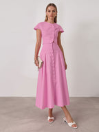Conjunto de top corto con botones delanteros y falda midi de corte A