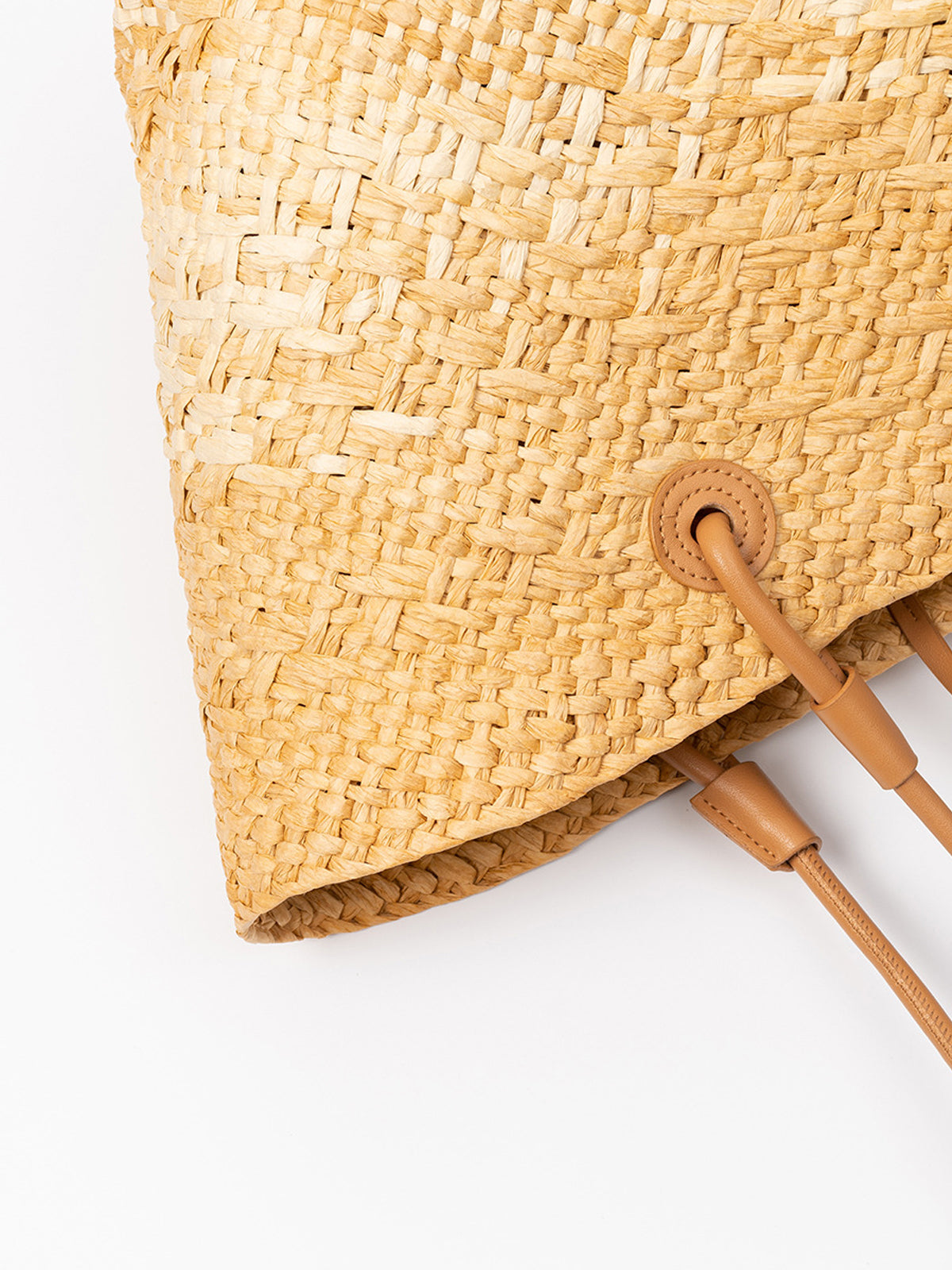 Handwoven Raffia Straw Tote – Leather Handle Summer Beach Bag