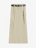 Curved-Seam Cargo Midi Skirt With Studded Belt