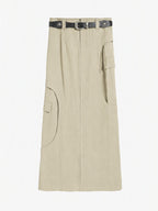 Curved-Seam Cargo Midi Skirt With Studded Belt