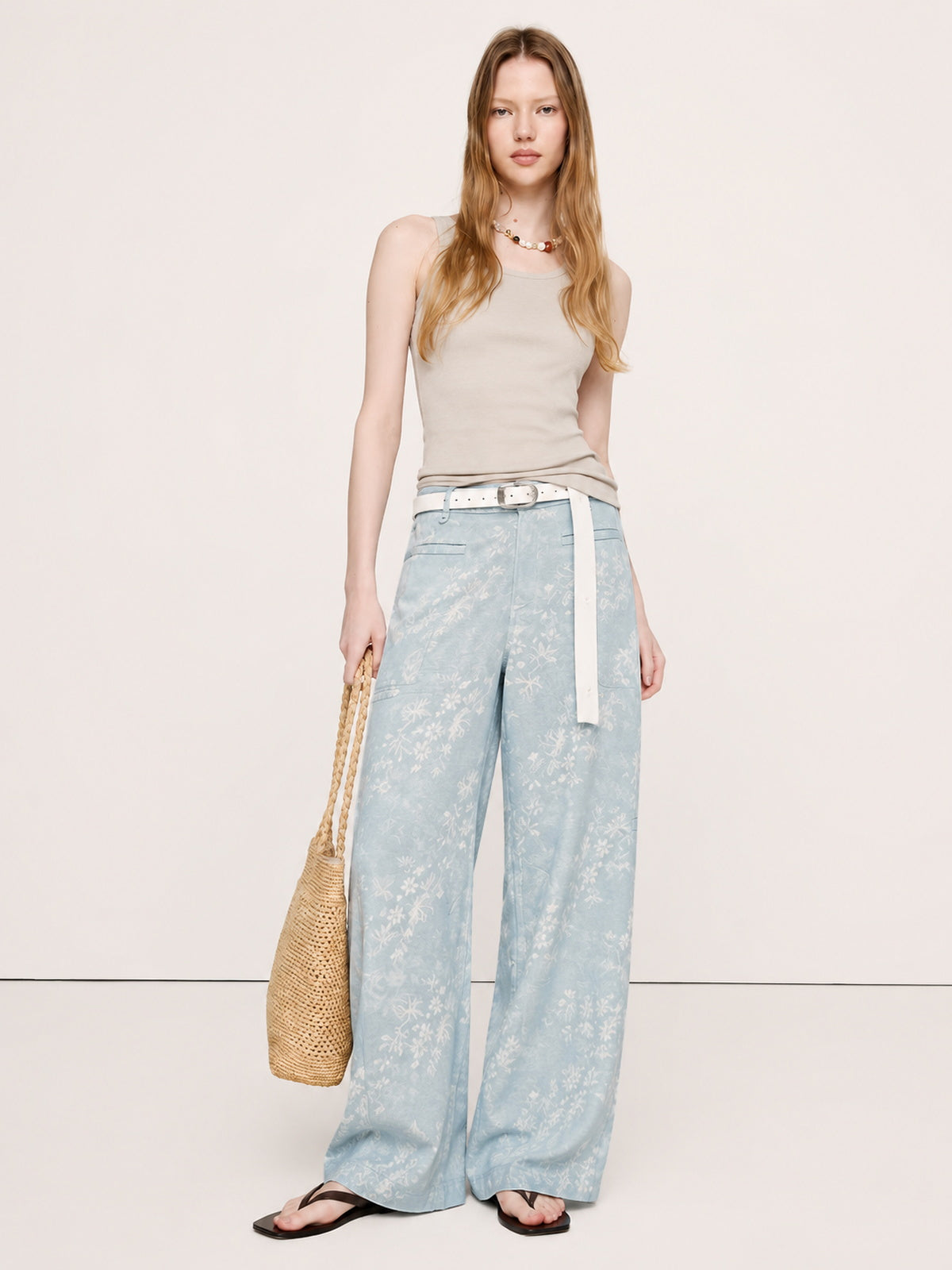 Lurex Floral Jacquard Wide-Leg Pants With Belt