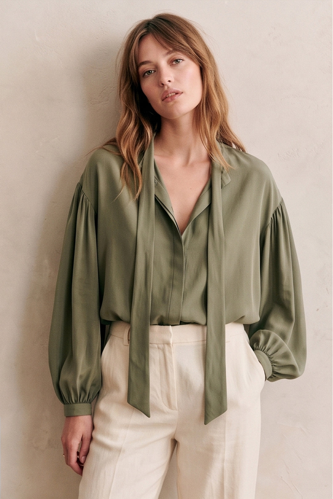 The Adèle Blouse In Sage Green Silk-Blend