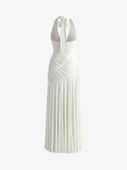 Deep V-Neck Backless Halter Neck Sleeveless Dress