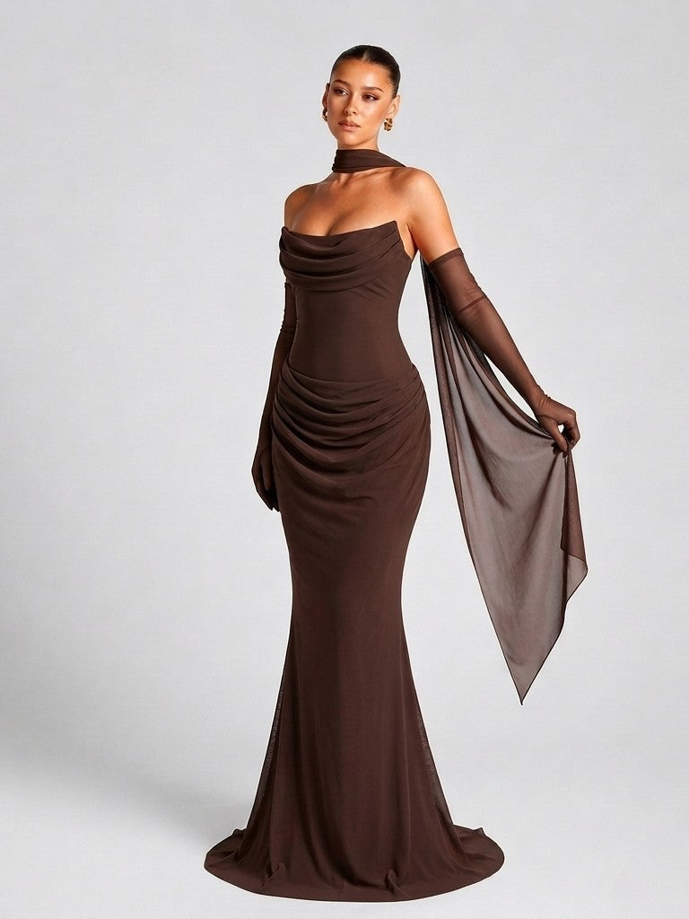 Strapless Mesh Two-Piece Evening Maxi Dress