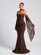 Strapless Mesh Two-Piece Evening Maxi Dress