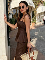 Ruffle Hem Straight Leg Two Piece Set