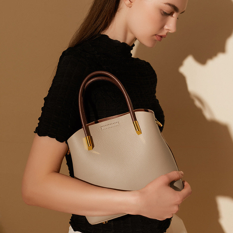 Soft Cowhide Leather Bucket Bag