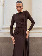 Ruched Draped Long-Sleeve Maxi Dress