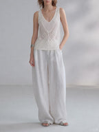 Layered Openwork Linen-Blend Lyocell Knit Tank