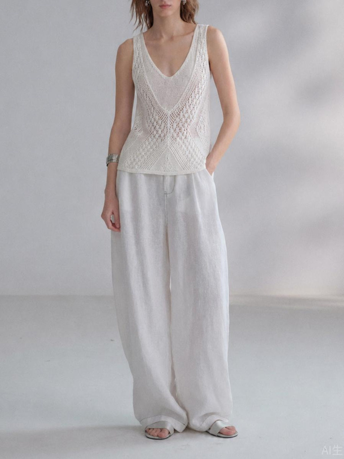 Layered Openwork Linen-Blend Lyocell Knit Tank